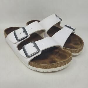 Birkenstock Arizona Sandals EU38 US7.5 White Birko Flor Slides Comfort Slip On